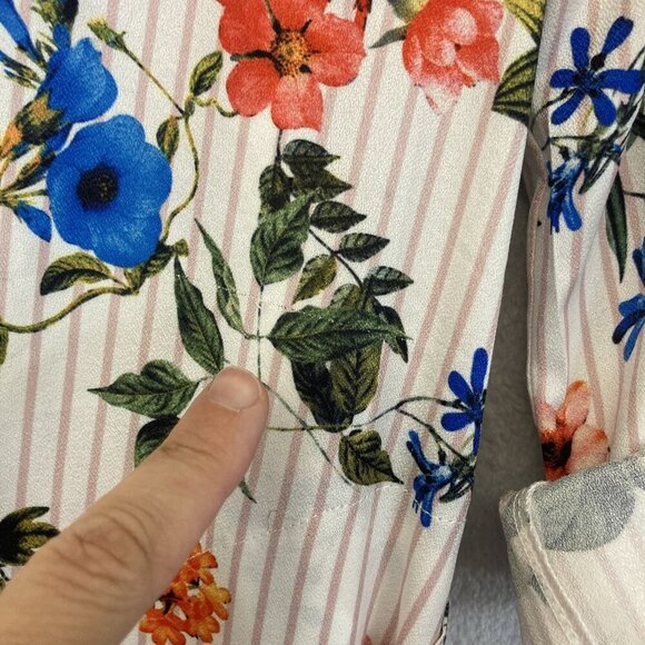 Grifflin Paris Shirt Dress Womens Medium Floral Long Sleeve Belted Roll Cuff - Picture 5 of 13